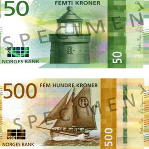 挪威央行本年10月18日推出新版50和500克朗鈔券
